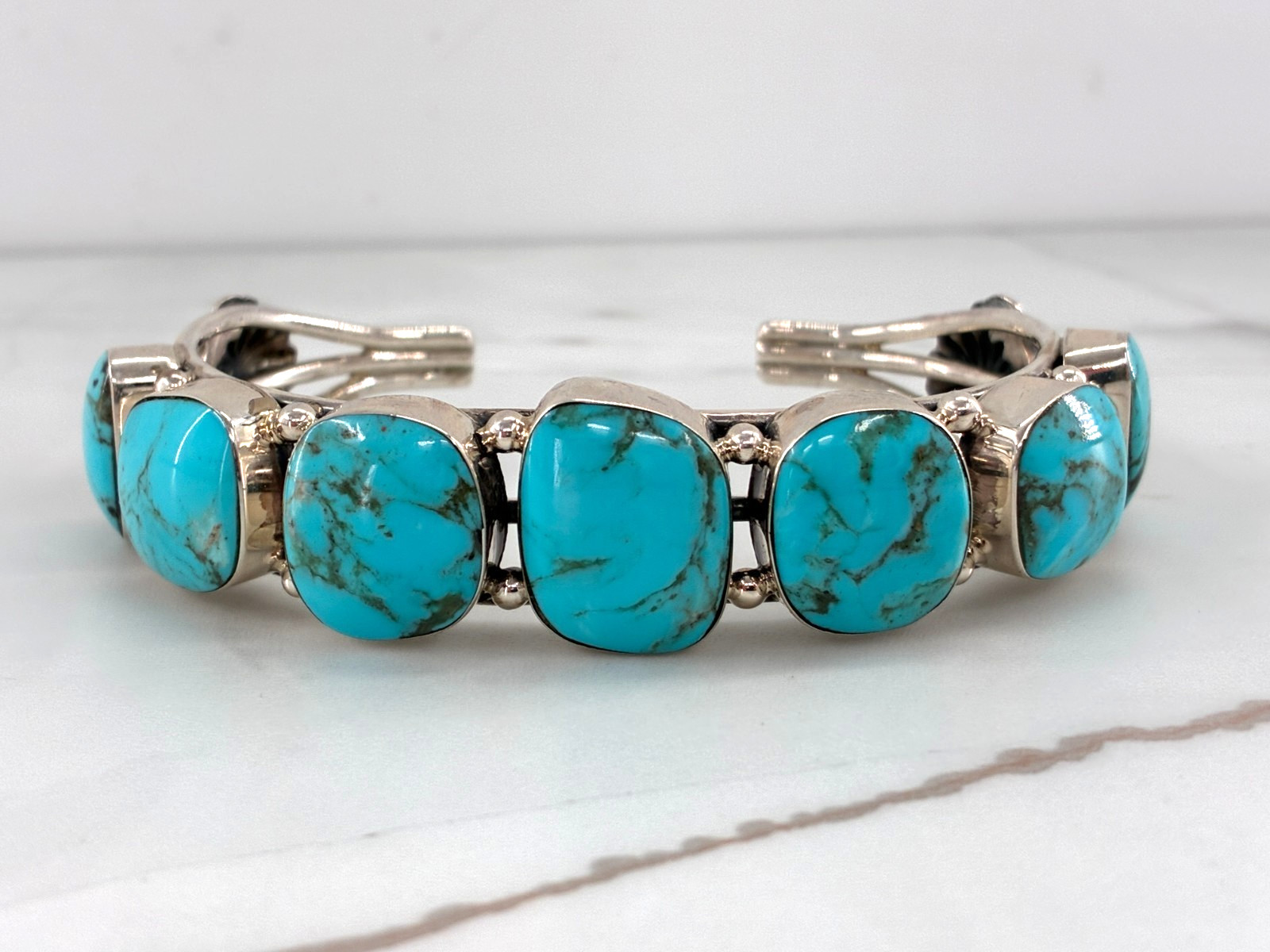 Chaco Canyon Kingman Turquoise 7 Stone Cuff Sterling Silver Bracelet Size 6.25in