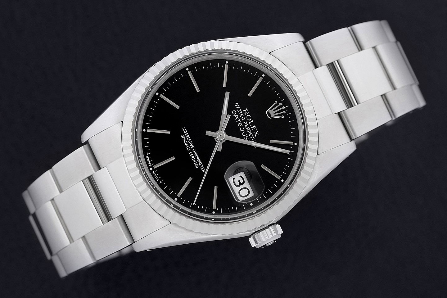 ROLEX MENS DATEJUST 16014 BLACK DIAL 18K WHITE GOLD STEEL OYSTER WATCH