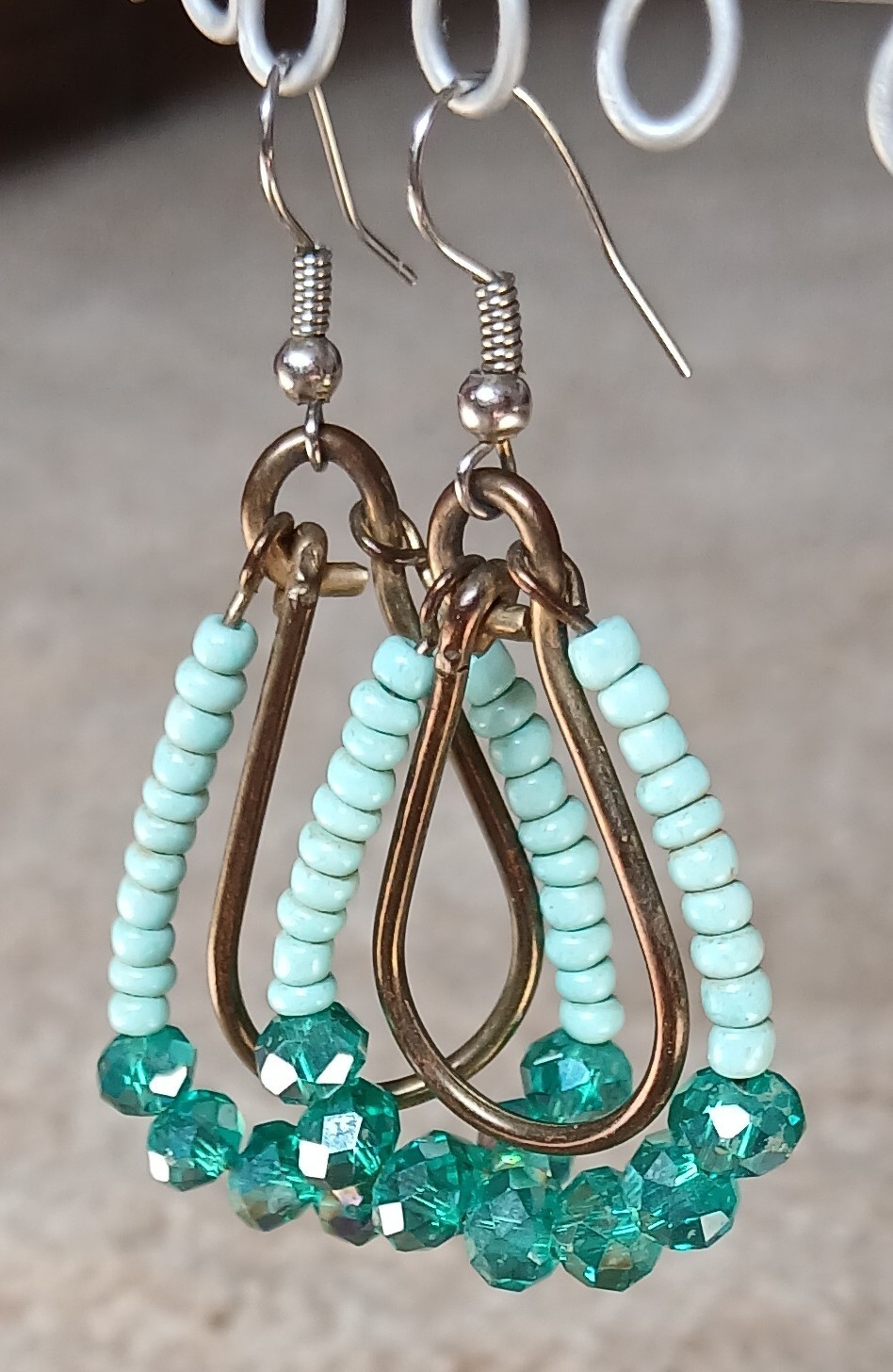 Teal Teardrop Beaded Dangle/Drop Hook Earrings