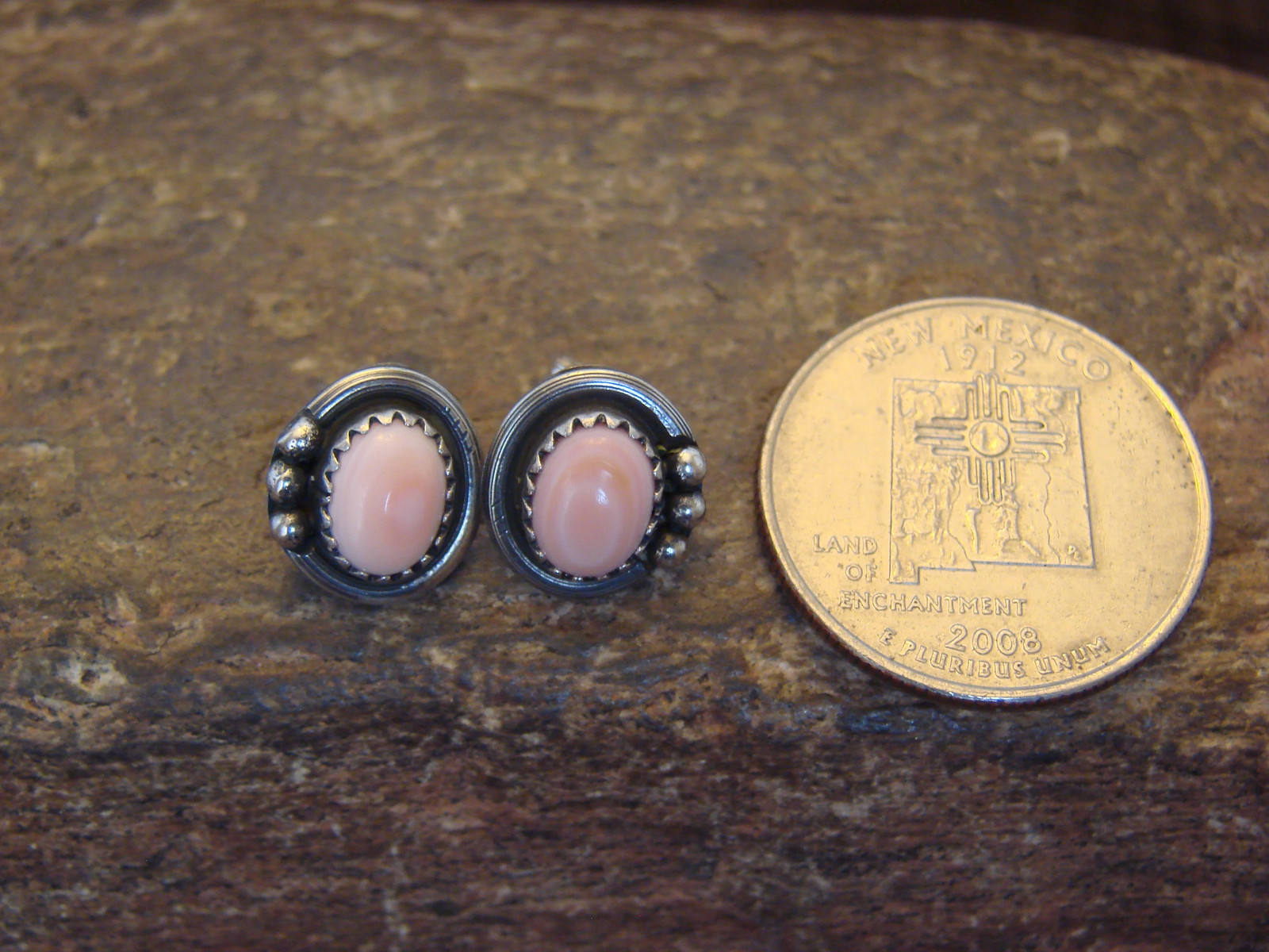 Native American Sterling Silver & Pink Conch Shell Post Earrings by Largo