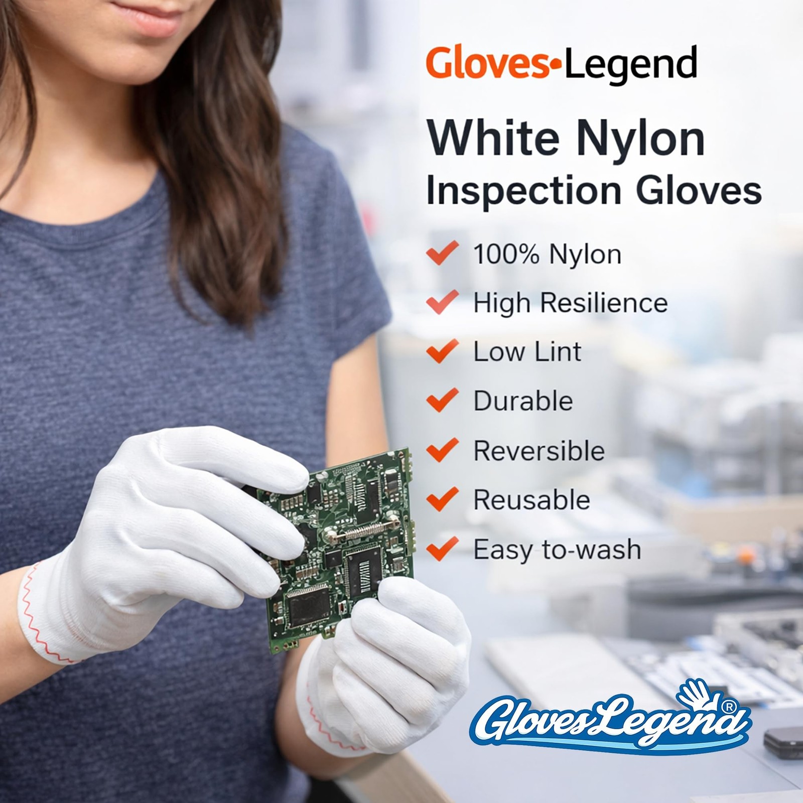 White Nylon Inspection Gloves For Jewelry, Coin, Watch and Art Handling