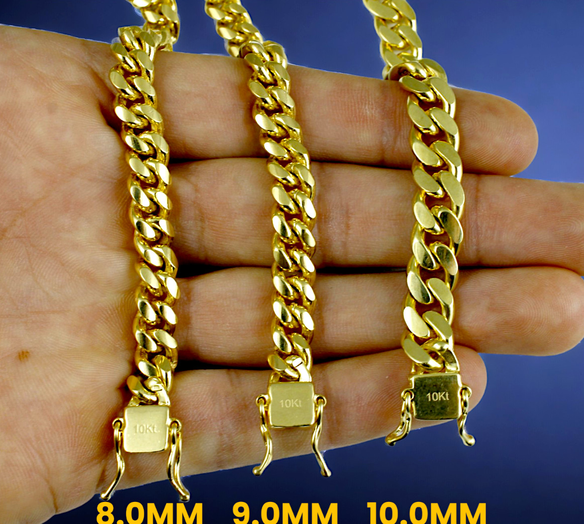 10K Yellow Gold SOLID Miami Cuban Link Necklace Bracelet Chain 2mm-11mm 7″-30″