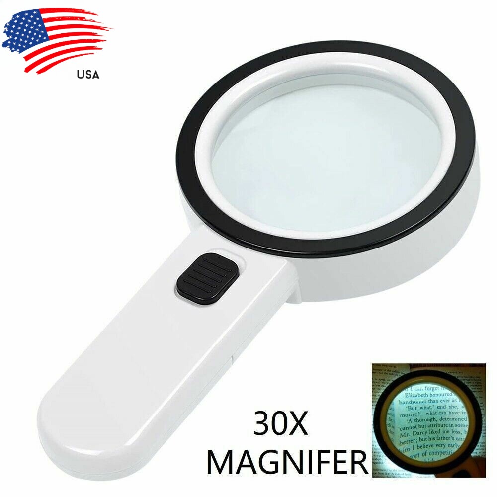 30X Extra Large Handheld Magnifier with 12 Bright LED Lights Jewelry Bench Tool