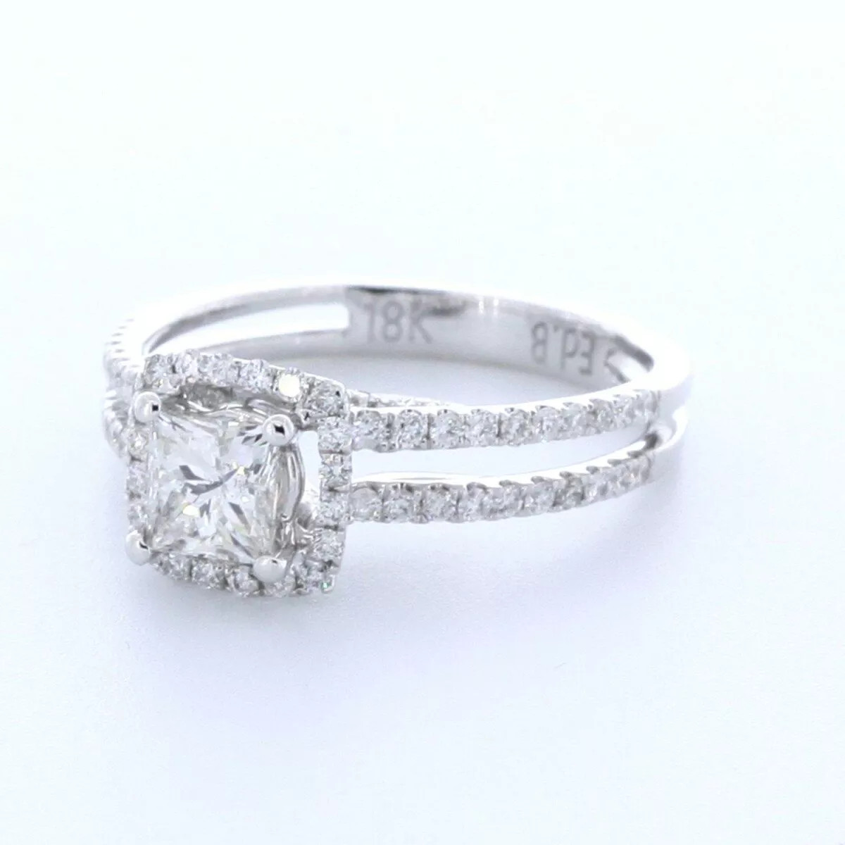 18K Gold Side Stone Engagement Ring Halo 1.50 CT Princess Natural Diamond G VS2