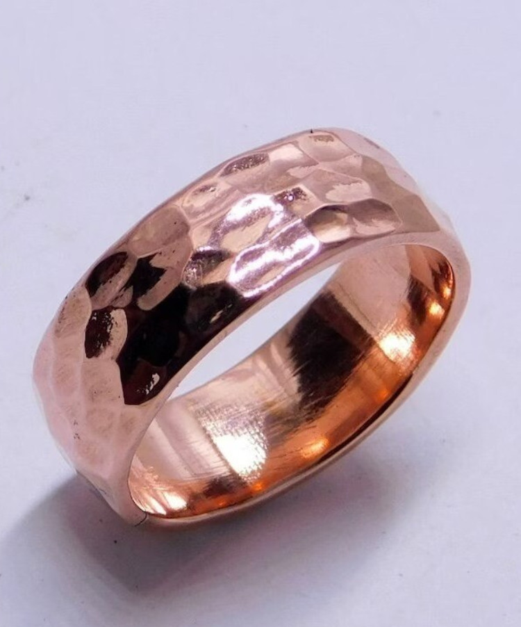 Solid Copper Band Ring Handmade Hammered Ring Bohemian Women Ring All Size SI07