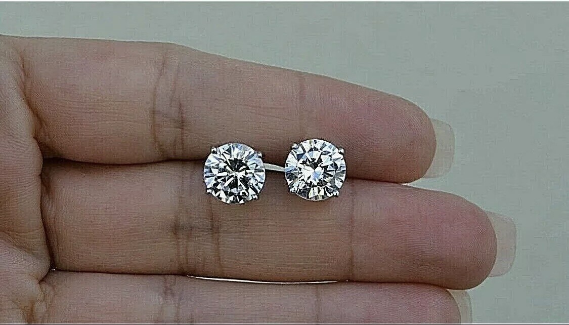 7.00 Ct Round Cut VVS1/D Lab Created Stud Earrings 14k White Gold 9mm Push Back