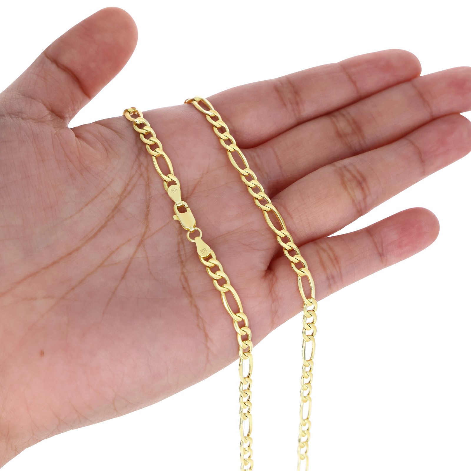 10K Yellow Gold 4.5mm Figaro Chain Italian Link Necklace Men Women 16″-30″