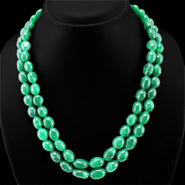 ELEGANT FANTASTIC 516.00 CTS EARTH MINED 3 LINE GREEN EMERALD BEADS NECKLACE