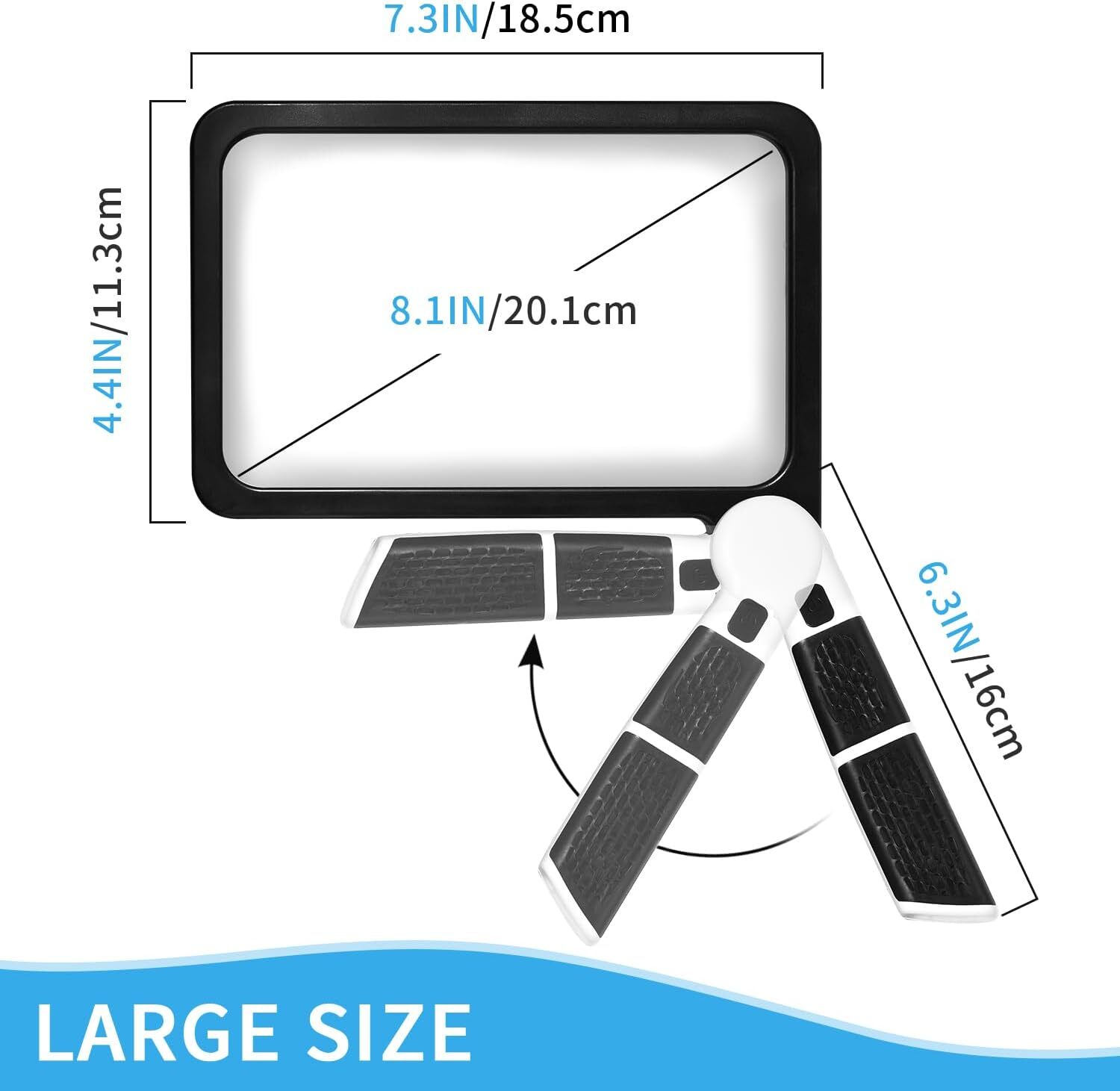 5X Reading Magnifier w/ Light Large Full Page Foldable Handheld Magnifying Glass
