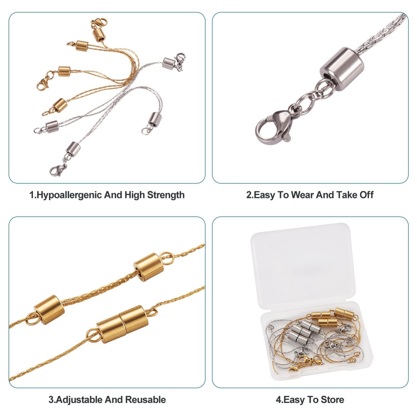 6Pcs Adjustable Stainless Steel Chain Extenders for Necklaces & Bracelets, 3.93-