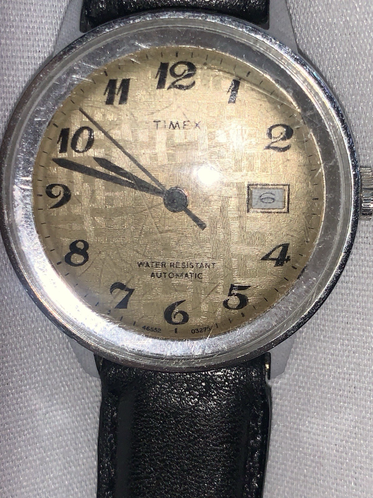Vintage 1975 Timex Viscount Automatic Watch 35mm Rare Textured Linen Dial Works