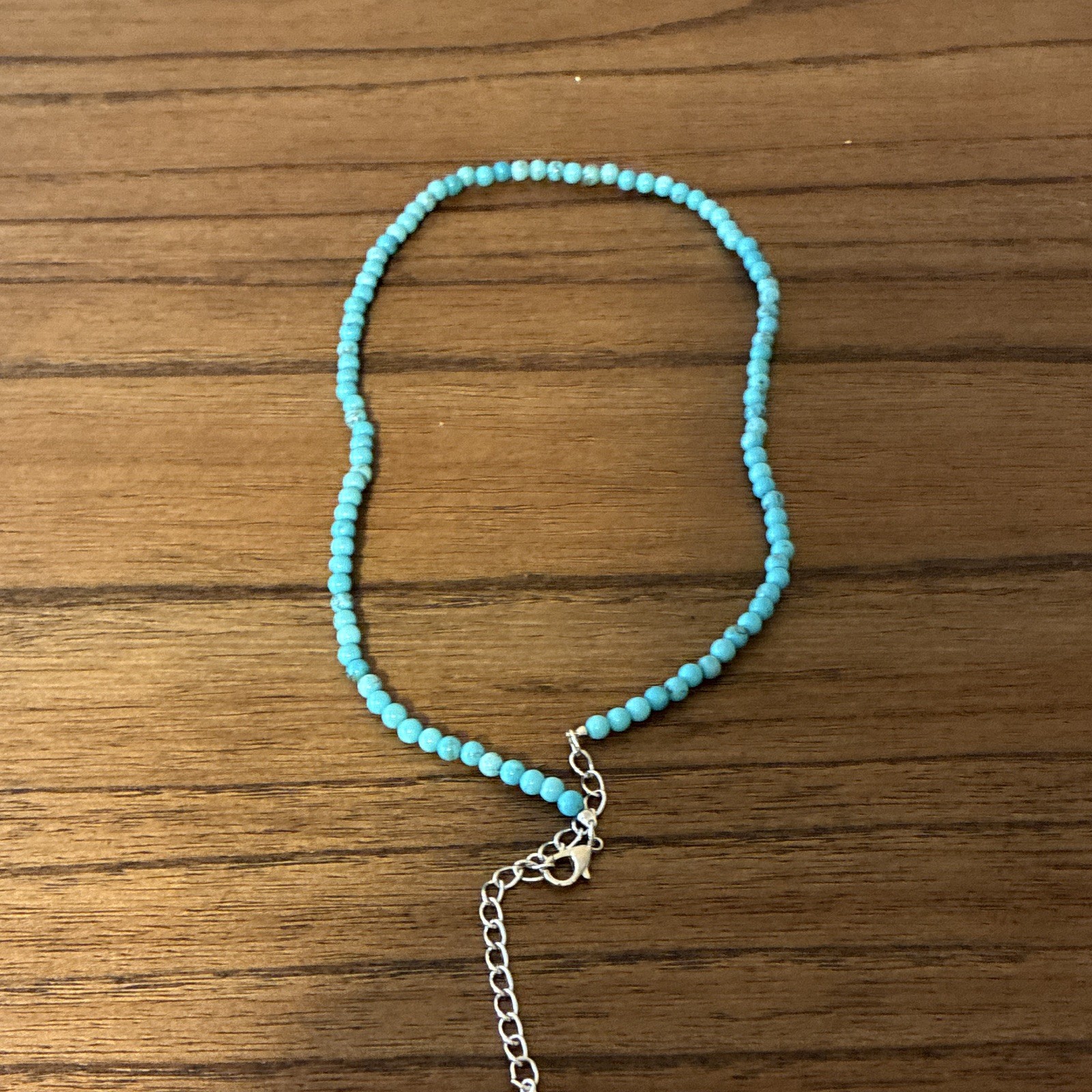 Blue Round Beaded Necklace Adjustable Cable Chain Extender Lobster Clasp
