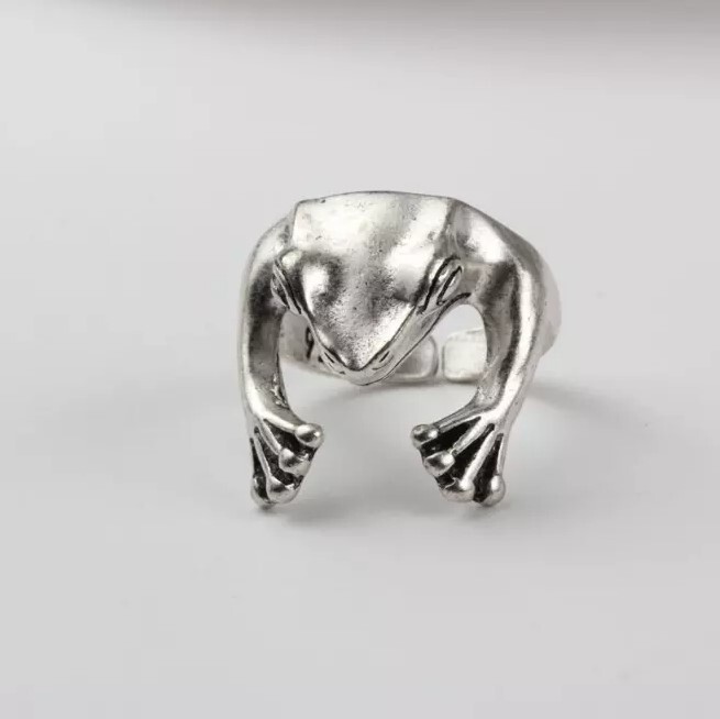 Cute Silver Frog Ring, Open Ring Adjustable Size