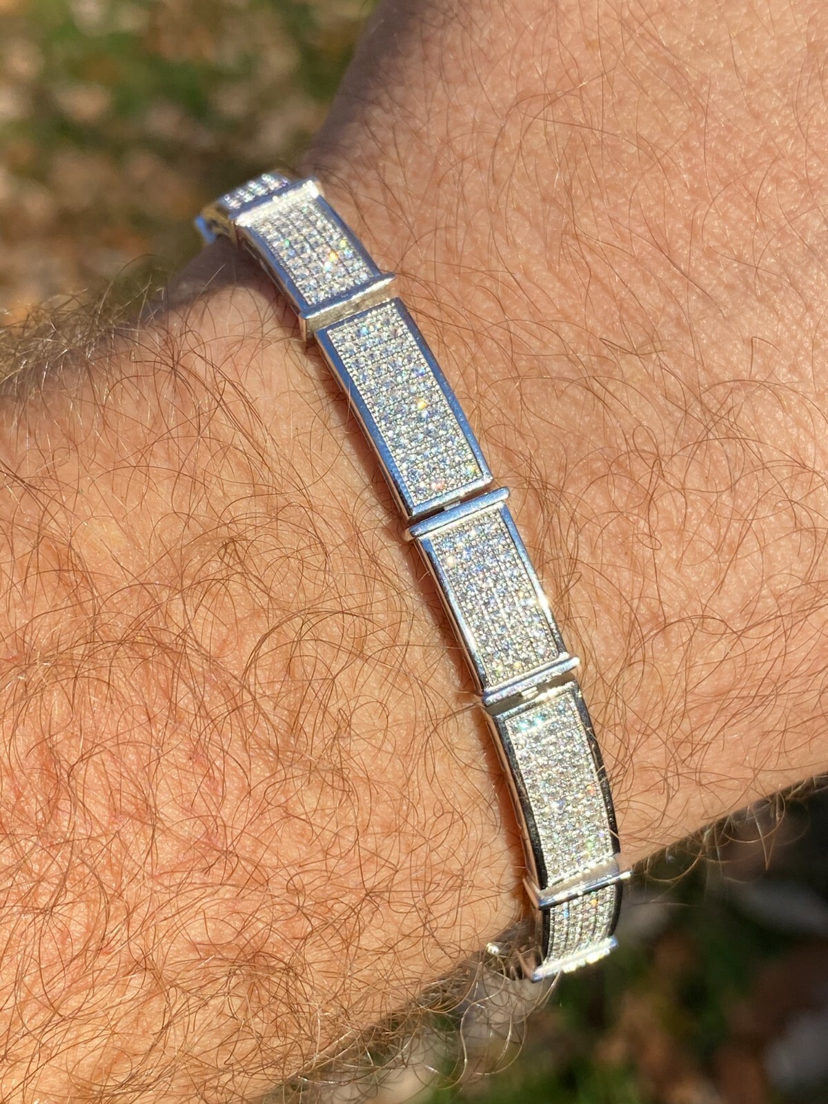 Real Solid 925 Sterling Silver Mens Iced Flooded Out Bracelet CZ Hip Hop Tennis