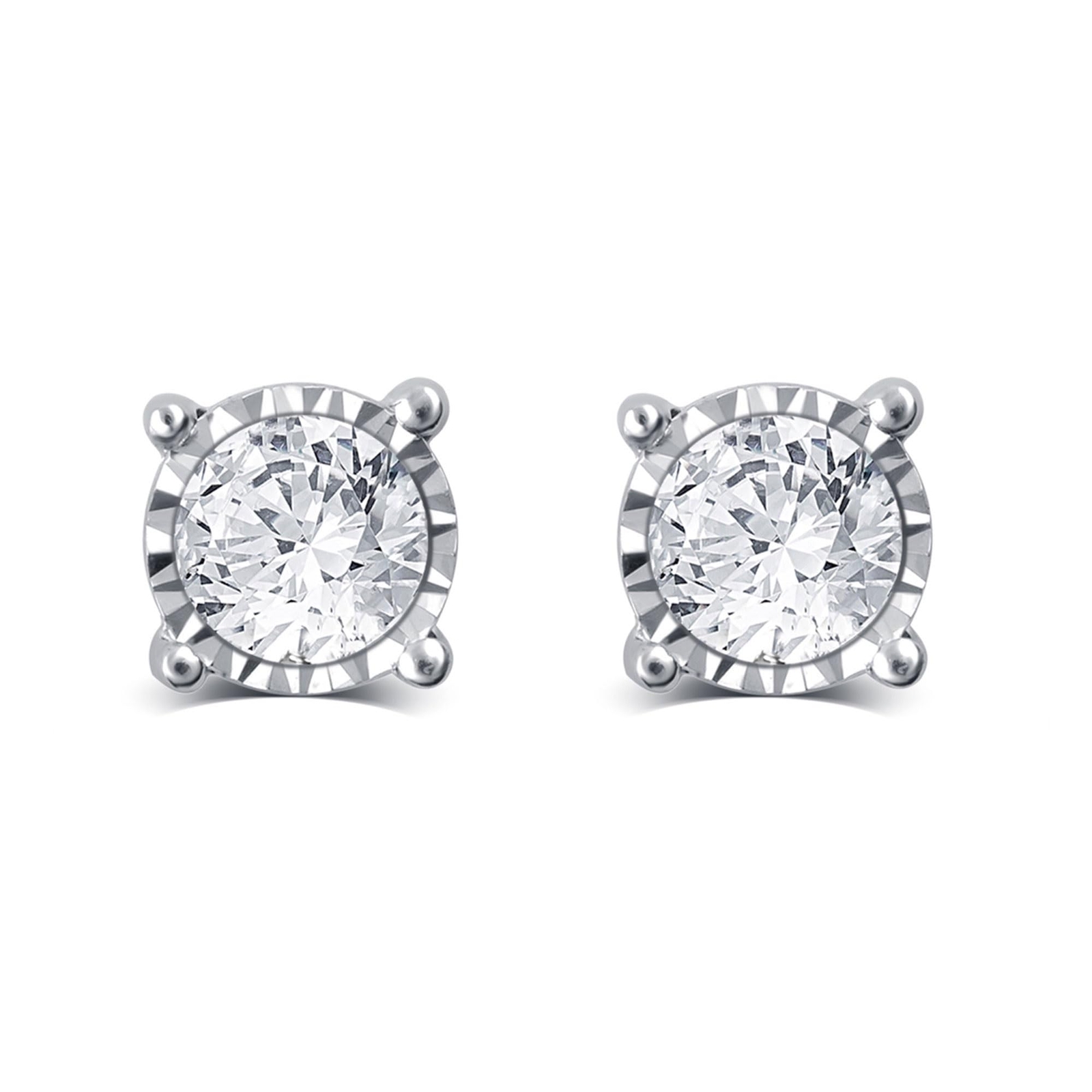 0.25 Carat Round Diamond Solitaire Stud Earrings in 925 Sterling Silver, GiftBox