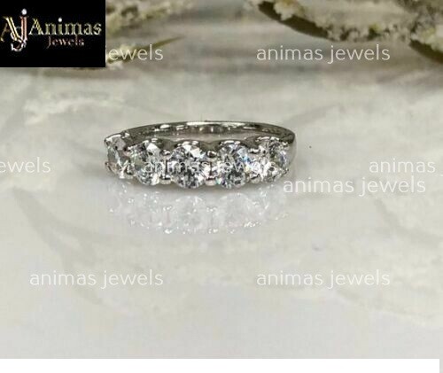 3CT Moissanite 5-Stone Anniversary Ring Wedding Band Real Sterling Silver Size 6