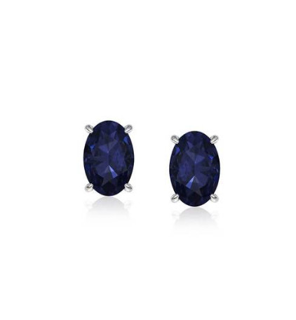 925 Sterling Silver Simulated Blue Sapphire 5X7 Oval Stud Earrings