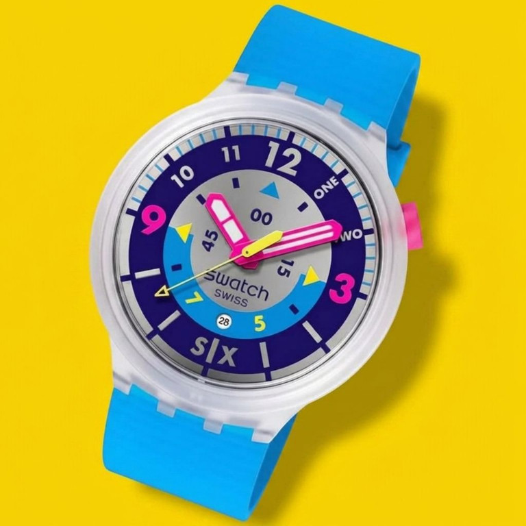 Swatch Big Bold Unisex Watch Casual Plastic Transparent Waterproof Neon Hielo
