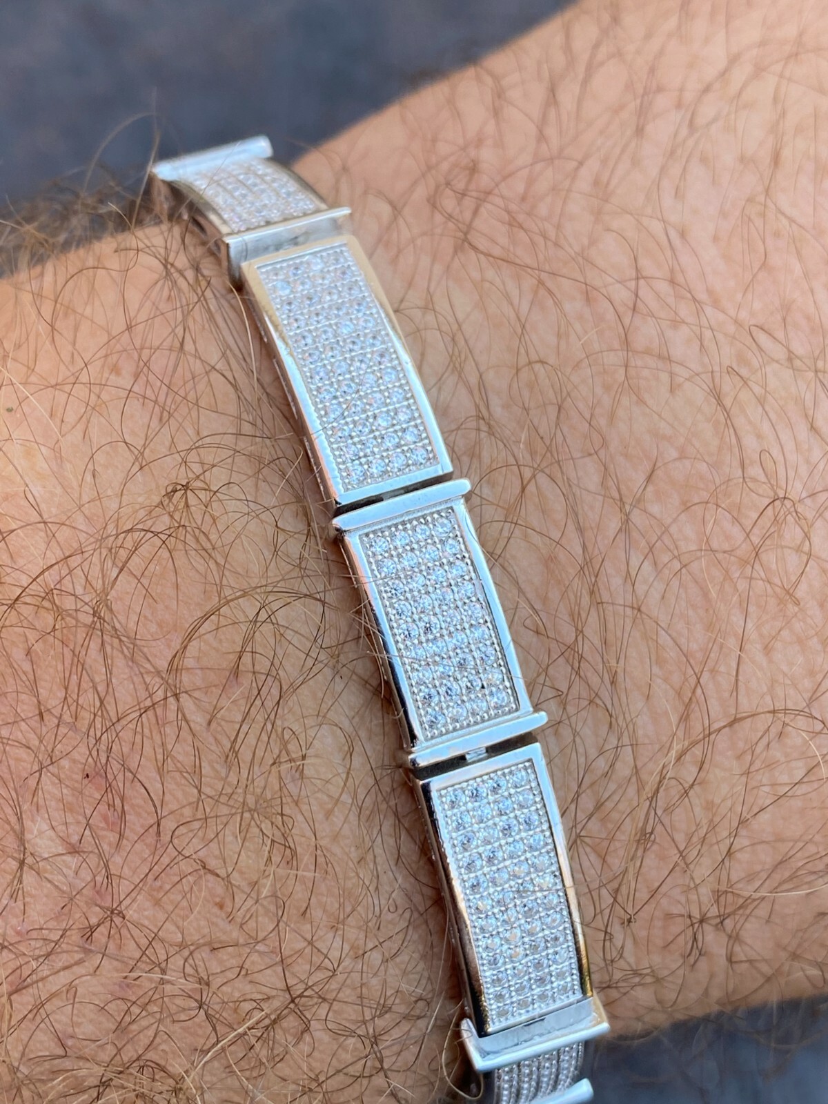 Real Solid 925 Sterling Silver Mens Iced Flooded Out Bracelet CZ Hip Hop Tennis