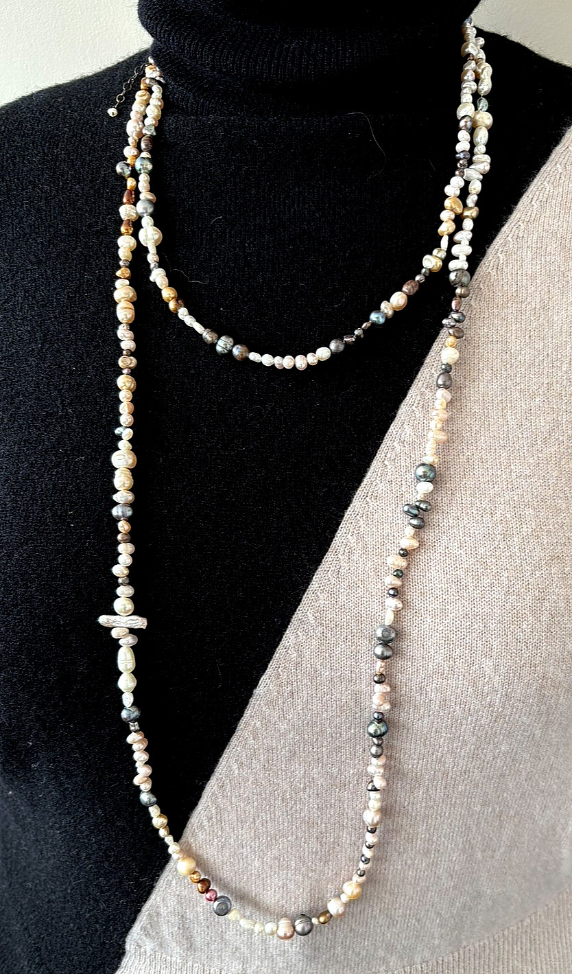 Multicolor Freshwater Pearl 69″ Long Necklace Iridescent Variation