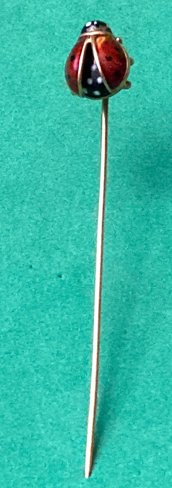 ANTIQUE ENAMEL AND 14k GOLD LADYBUG STICK PIN