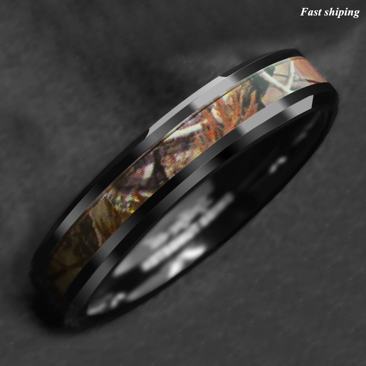 Black Tungsten Men’s Red Forest Camouflage Camo Hunting ATOP Band Ring Size 6-13