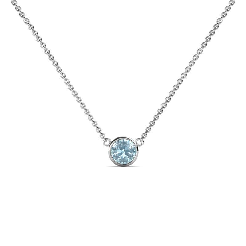 Round Aquamarine 4.00mm Bezel Set Womens Solitaire Pendant Necklace JP:191528
