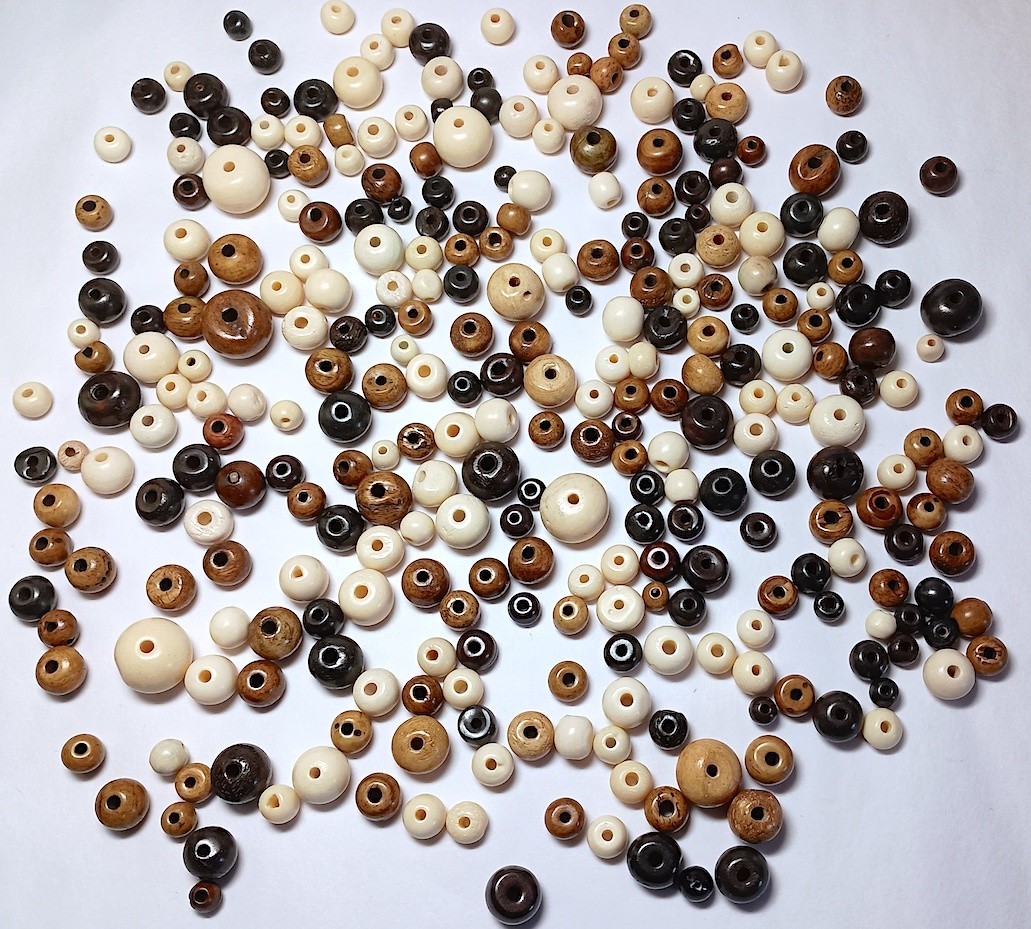 Buffalo Bone Spacer Beads, 300+ Pcs, 5 mm to 12 mm, White & Browns, Near Rounds