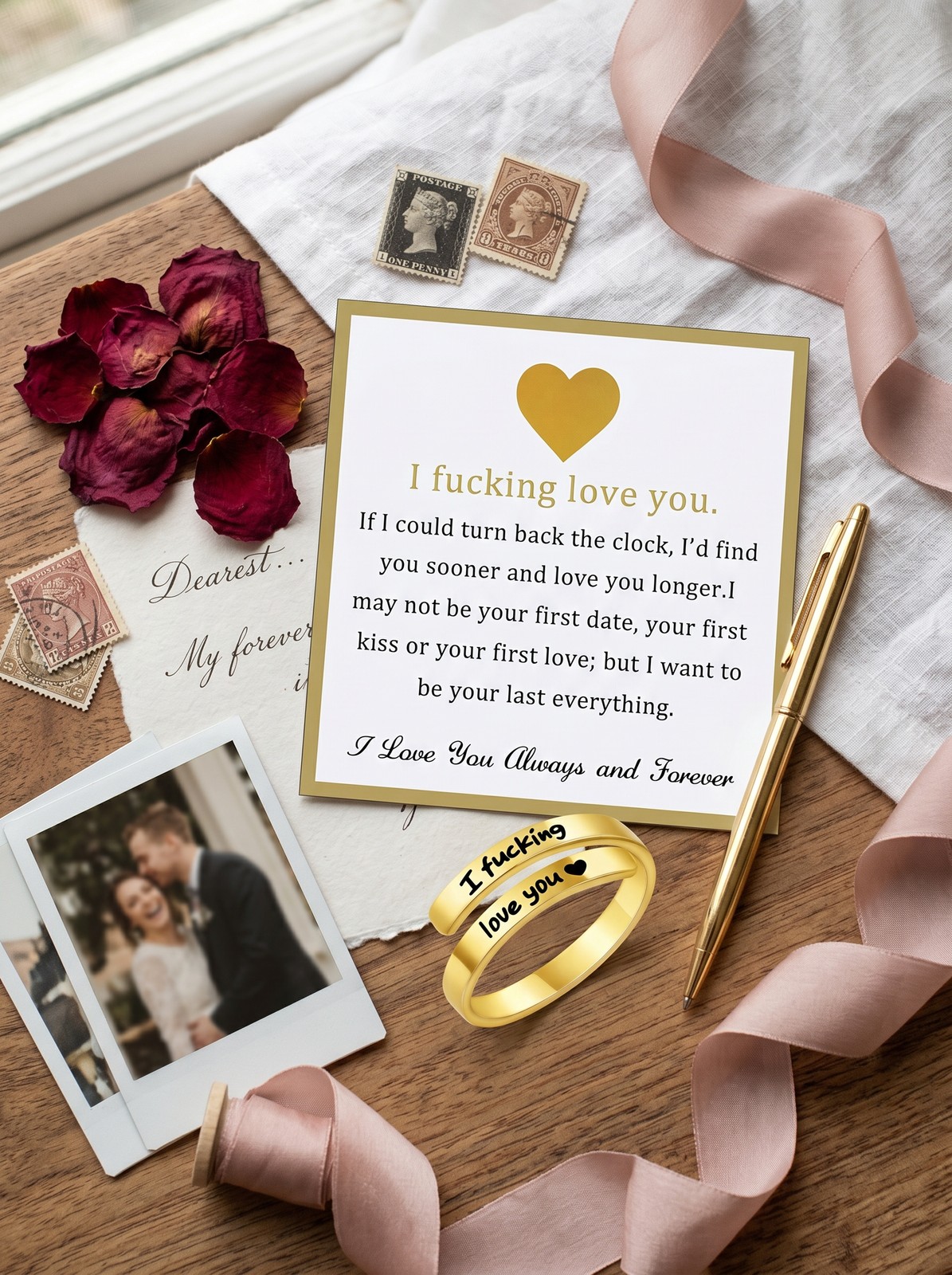 I Fu*king Love You Ring, Gold Statement Love Band, Funny Couple Gift, Adjustable