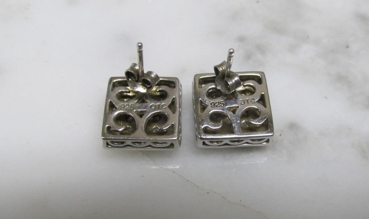 .50ctw Diamond Sterling Silver Square Stud Earrings ~ 4 grams ~ 3-E272