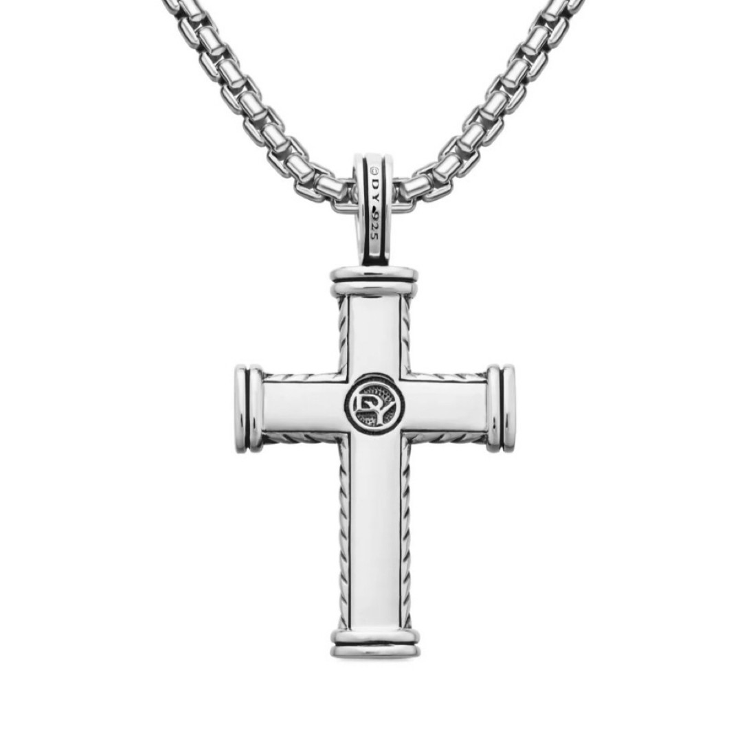 DAVID YURMAN STERLING SILVER 925 CHEVRON CROSS PENDANT NECKLACE Without Chain