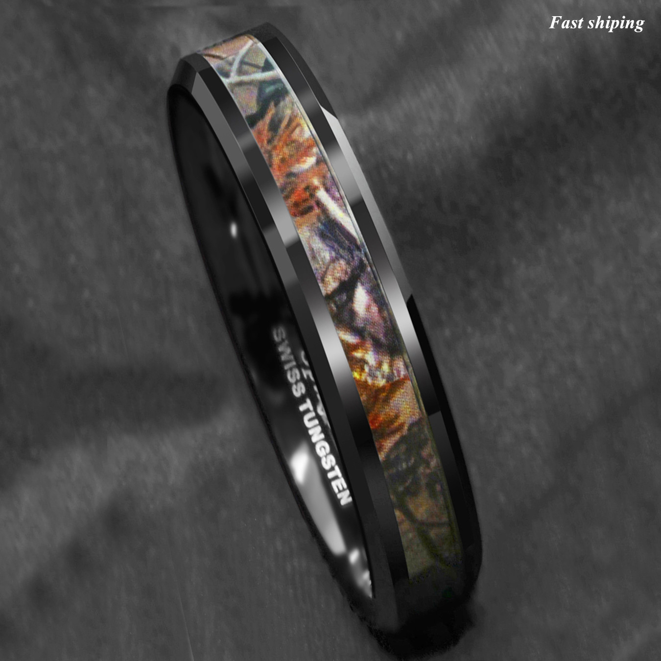 Black Tungsten Men’s Red Forest Camouflage Camo Hunting ATOP Band Ring Size 6-13