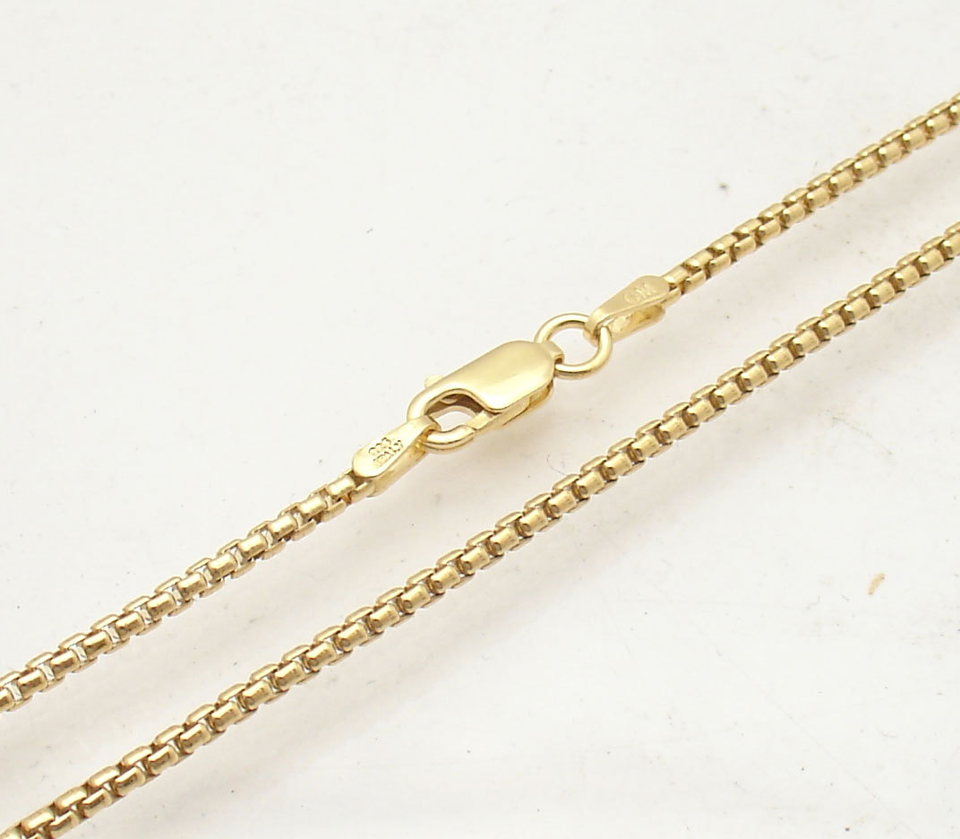24″ 2″ Italian Round Box Chain Necklace 14K Yellow Gold Clad Silver 925
