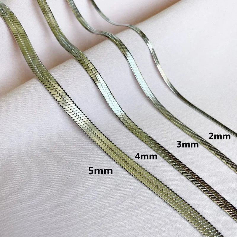 Snake Chain Necklace Stainless Steel 2-5mm Gold Color 18-24in Women Jewelry