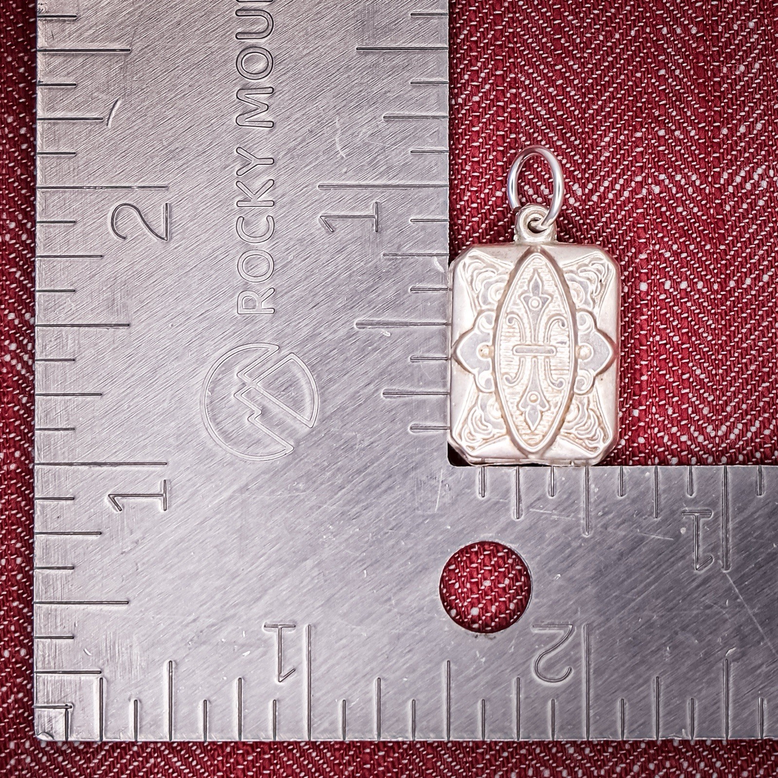 Antique French Puffy Rectangle Charm Sterling Silver Die Struck 19th Century