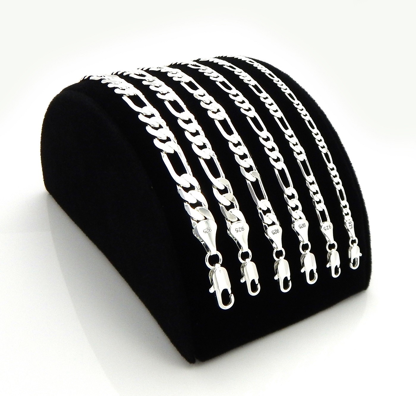 Italian Figaro Link Chain Necklace Bracelet 3mm to 7mm 925 Stamp Silver Plated