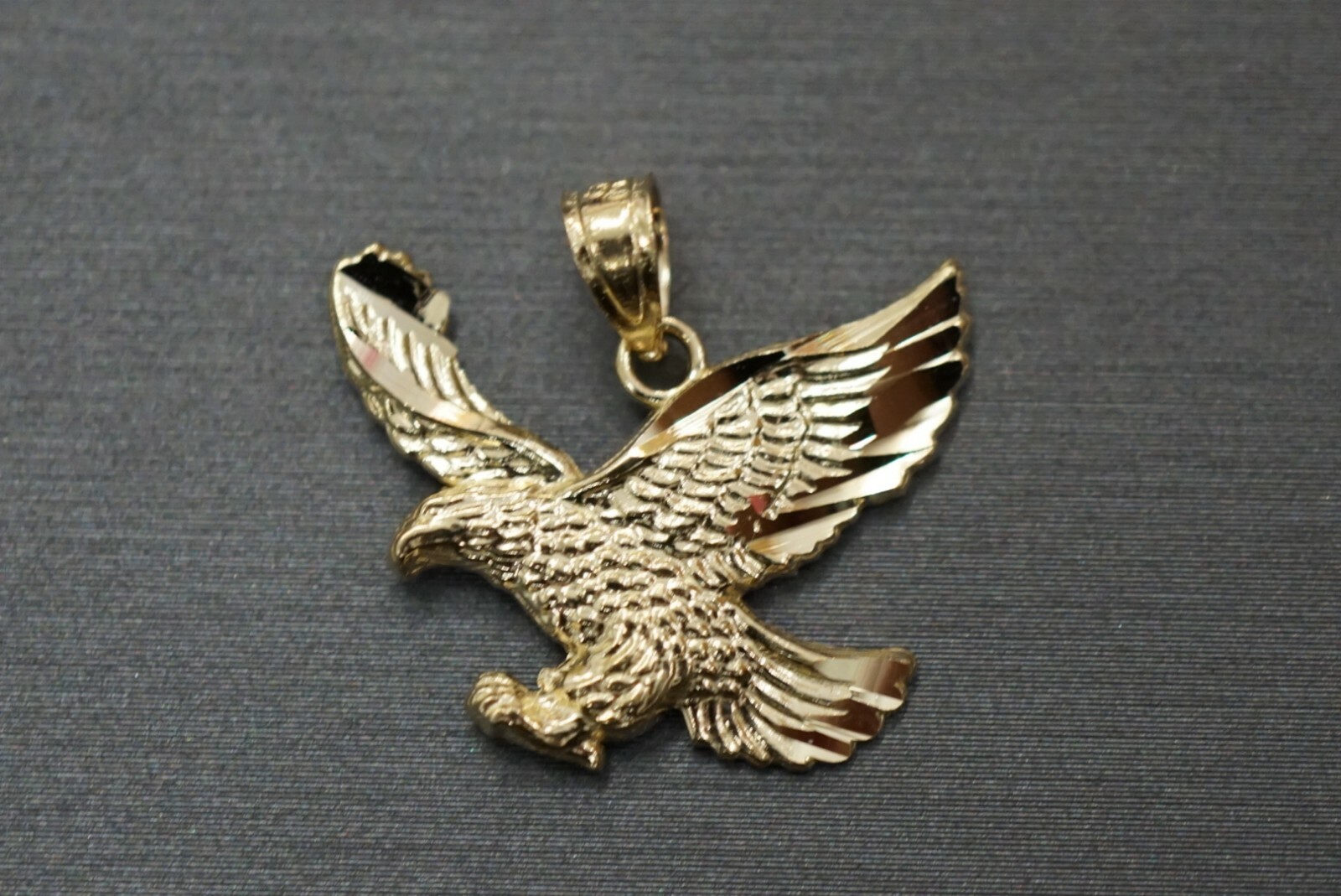 14K Solid Yellow Gold High Polished Diamond Cut Eagle Charm Pendant.