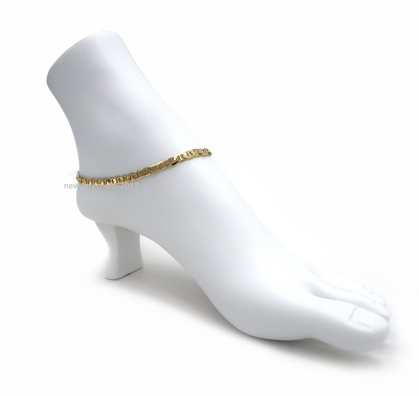 MARINER ANCHOR LINK CHAIN QUALITY 5mm ANKLET ANKLE BRACELET 14K GOLD PLATED