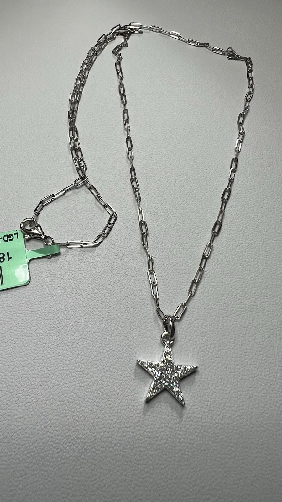 White Gold Over 925 silver 0.30 CTW Diamond Pavé Star Pendant Paperclip Necklace