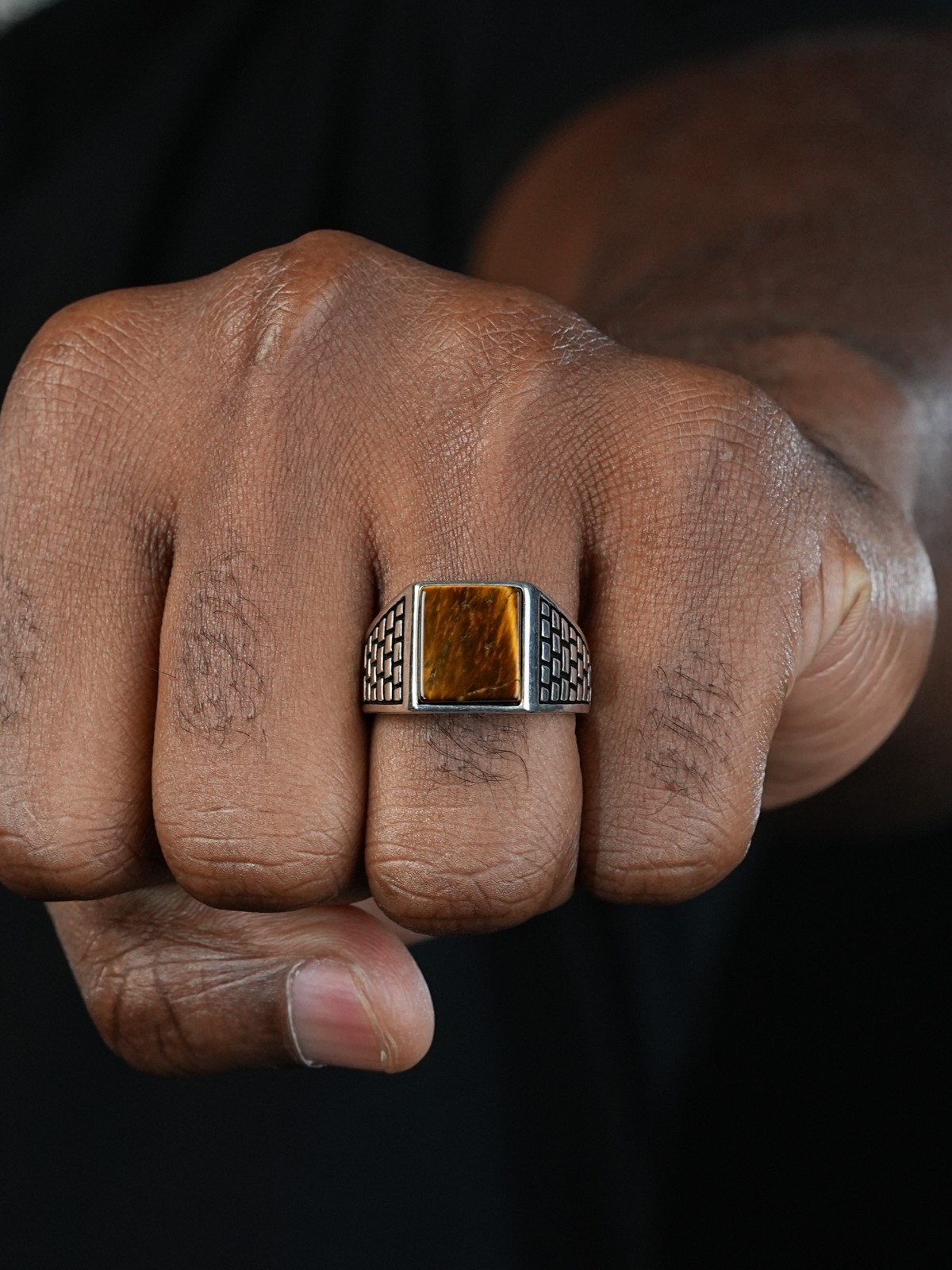 Mens Real Solid 925 Sterling Silver Tiger Eye Square Ring Size 7 8 9 10 11 12 13