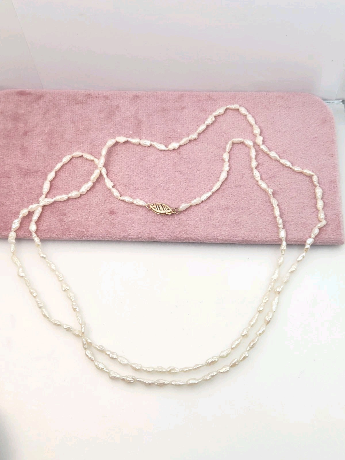 Vintage Rice Pearl 14k Clasp 32″ Necklace Long Layer Or Wrap For Two 16″ Strands