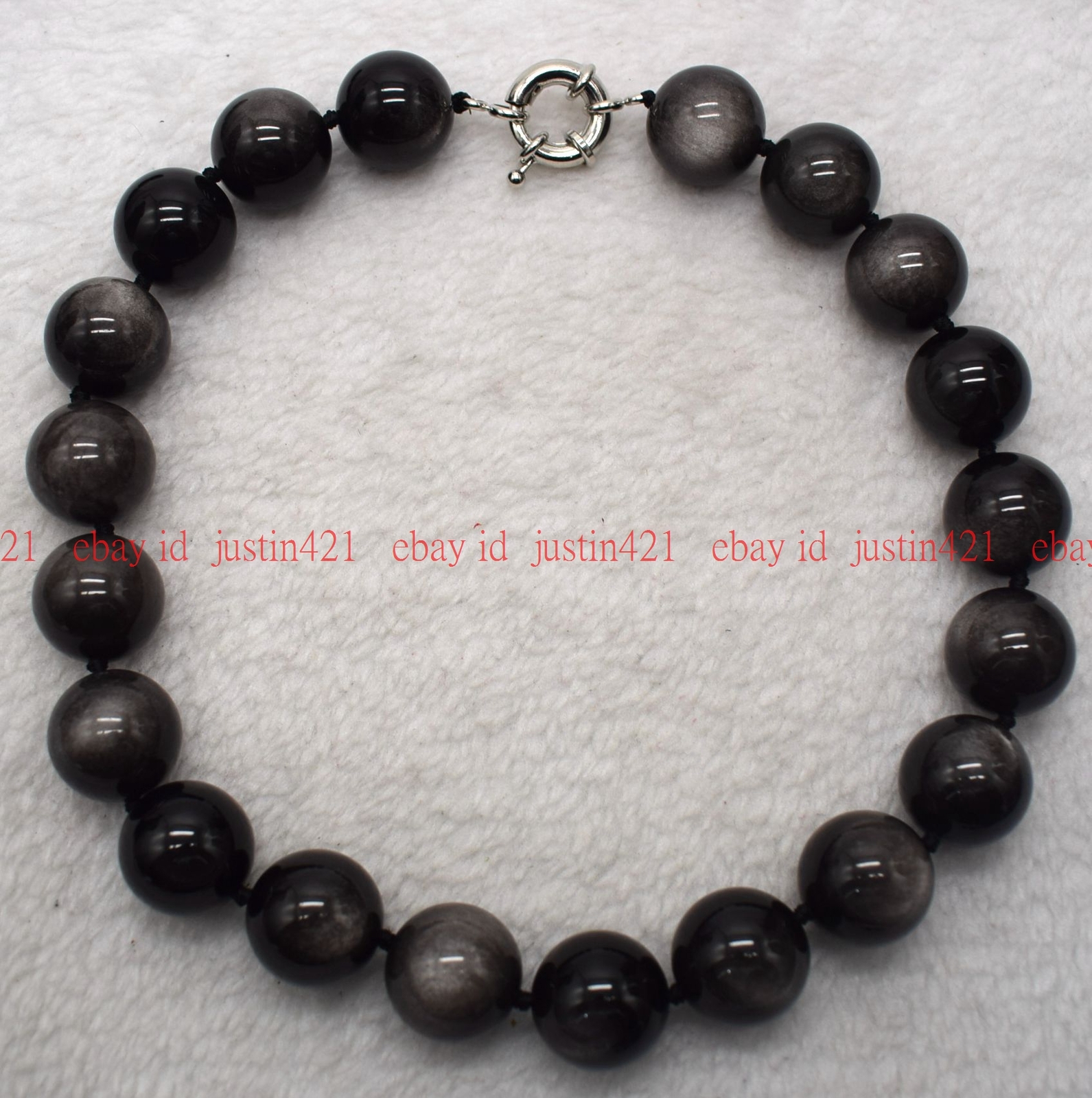 Huge 18mm Natural Silver Eye Obsidian Round Gemstone Beads Necklace 16-36″ AAA+
