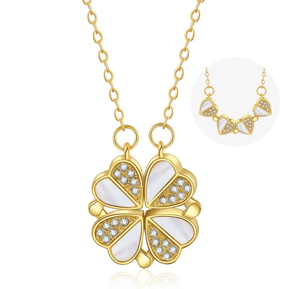 Four Leaf Clover Magnetic Folding Convertible Heart Pendant Necklace