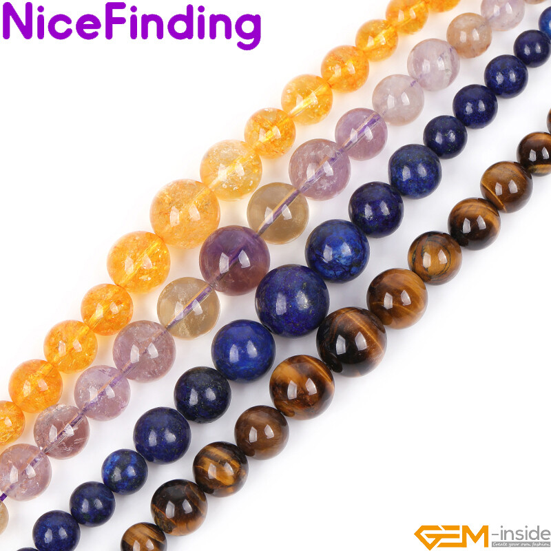 Natural Assorted Stones Graduated Round Semi-Finished Necklace Beads 15″ 6-14mm
