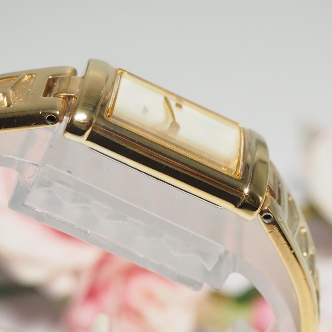 Yves Saint Laurent Square Shell Dial Bangle Watch White H922 Japan 075749