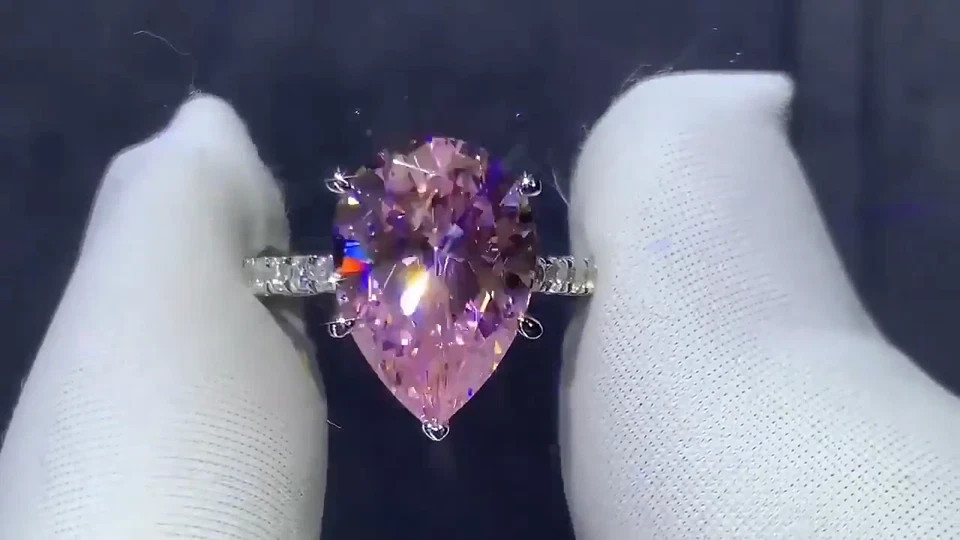 6.50 Ct Pear Cut Natural Pink Sapphire Diamond Ring 14K Solid White Gold Size 7