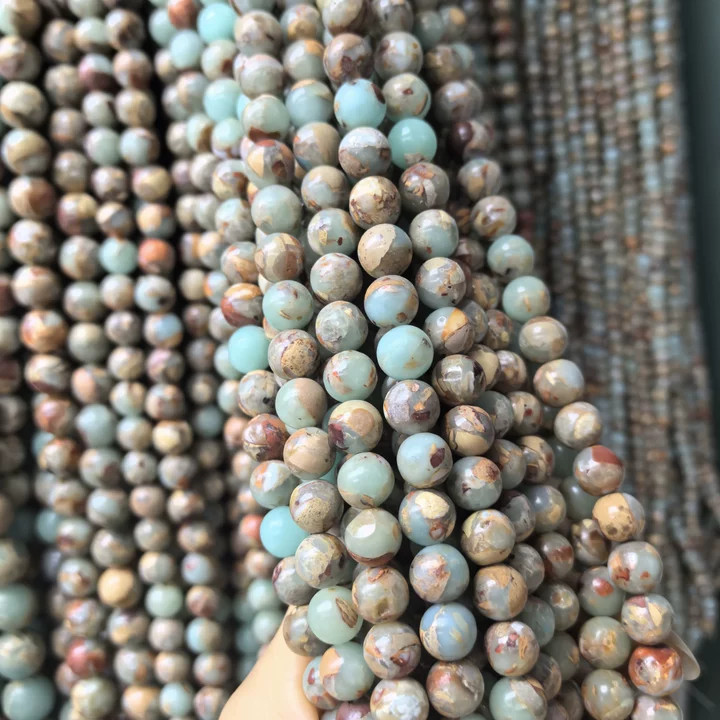 1strand 8mm Round Snake Skin Jasper & Gold Copper Bornite Stone Loose Bead