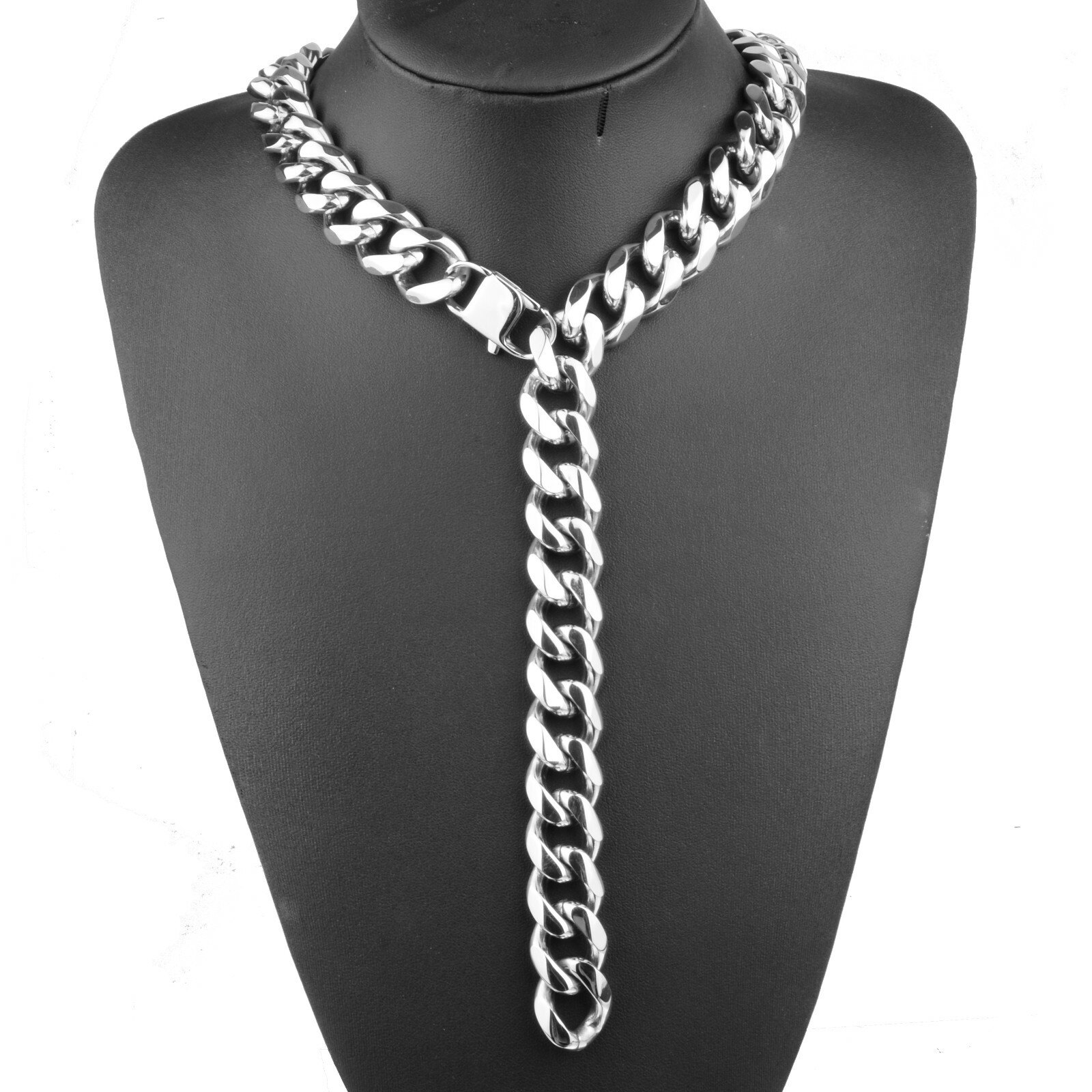 19mm 24″ Silver Heavy Men’s Chain 316L Stainless Steel CURB Cuban Link Necklace