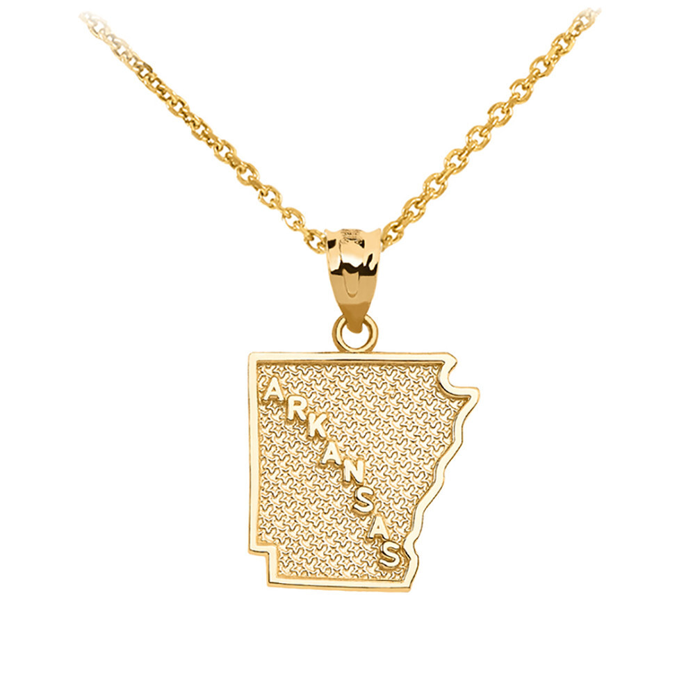 Gold Arkansas State Map Pendant Necklace(Availbale In Yellow/Rose/White Gold)