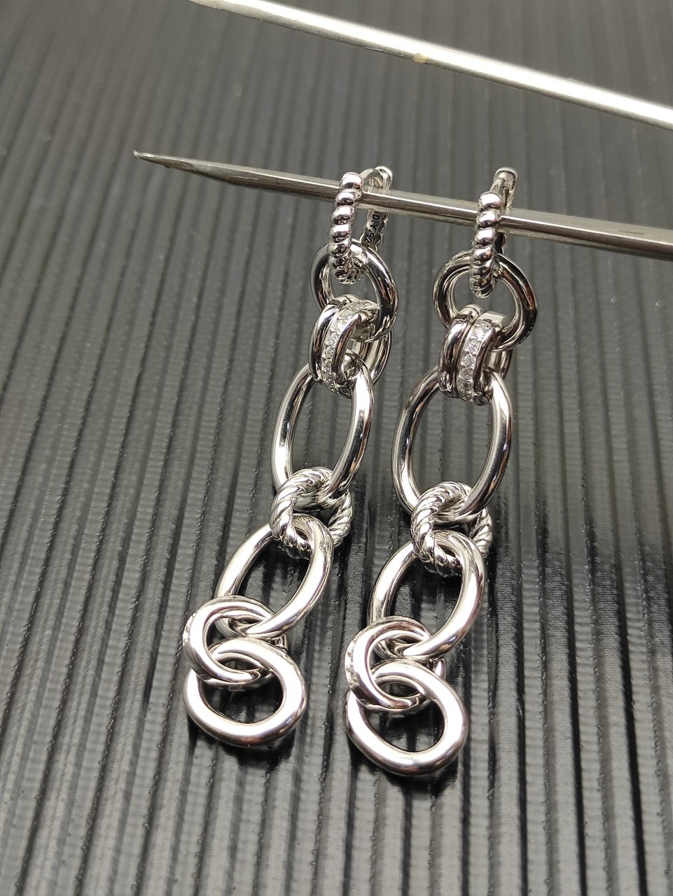 David Yurman Mercer Linked Drop Earrings Sterling Silver with Diamonds, 68mm